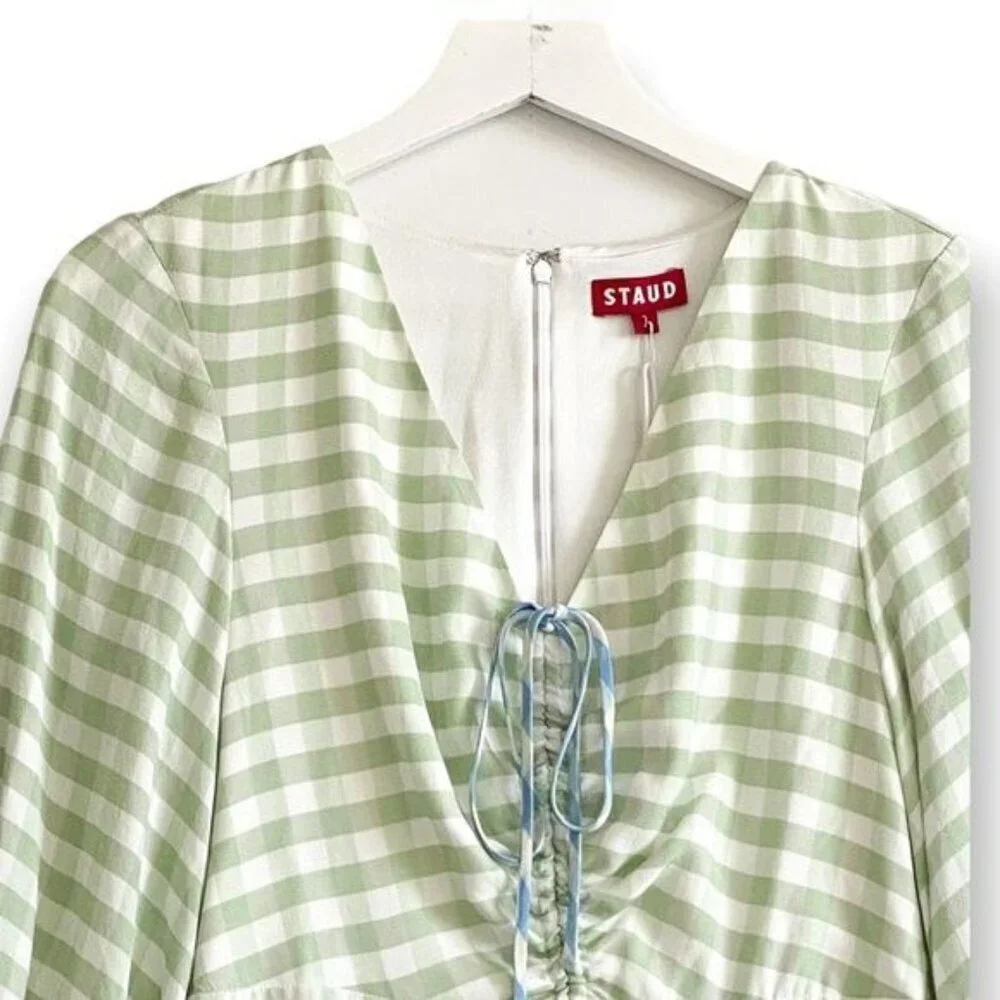 STAUD Olivier Gingham Mini Dress Green Blue Size 2 NWT
